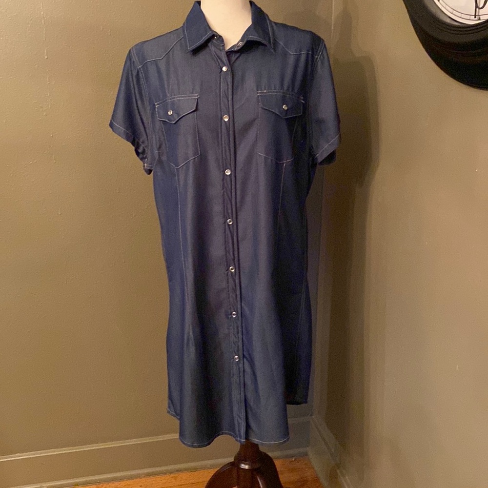 Denim Snap Western Shirt Dress , NWT
